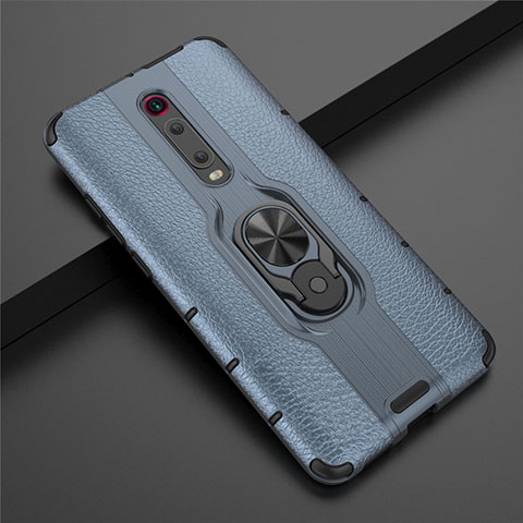 Custodia Silicone e Plastica Opaca Cover con Magnetico Anello Supporto R07 per Xiaomi Mi 9T Blu
