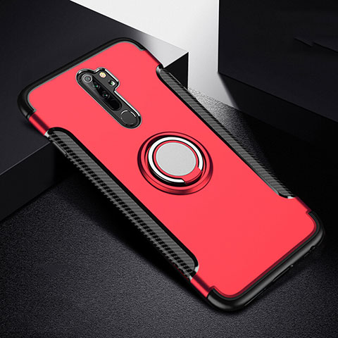 Custodia Silicone e Plastica Opaca Cover con Magnetico Anello Supporto R08 per Xiaomi Redmi Note 8 Pro Rosso