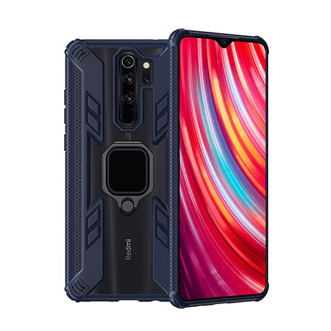 Custodia Silicone e Plastica Opaca Cover con Magnetico Anello Supporto R09 per Xiaomi Redmi Note 8 Pro Blu