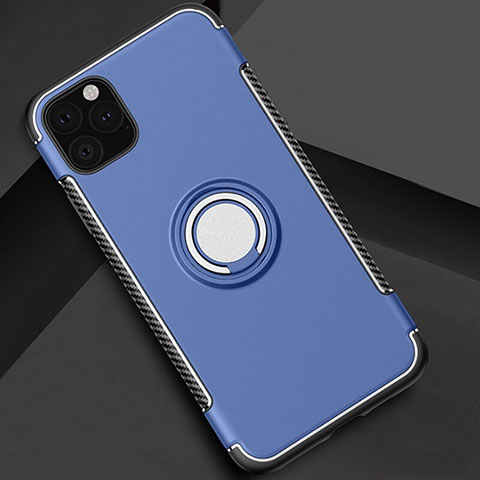 Custodia Silicone e Plastica Opaca Cover con Magnetico Anello Supporto S01 per Apple iPhone 11 Pro Max Blu