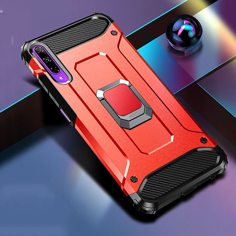 Custodia Silicone e Plastica Opaca Cover con Magnetico Anello Supporto S01 per Huawei Honor 9X Pro Rosso