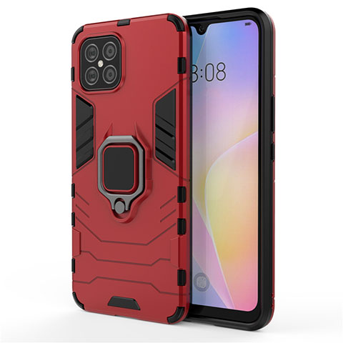 Custodia Silicone e Plastica Opaca Cover con Magnetico Anello Supporto S01 per Huawei Nova 8 SE 5G Rosso