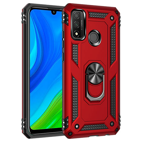 Custodia Silicone e Plastica Opaca Cover con Magnetico Anello Supporto S01 per Huawei P Smart (2020) Rosso