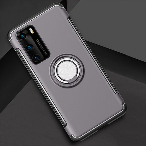 Custodia Silicone e Plastica Opaca Cover con Magnetico Anello Supporto S01 per Huawei P40 Grigio Scuro