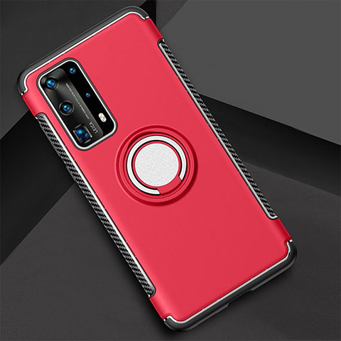 Custodia Silicone e Plastica Opaca Cover con Magnetico Anello Supporto S01 per Huawei P40 Pro+ Plus Rosso