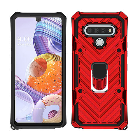 Custodia Silicone e Plastica Opaca Cover con Magnetico Anello Supporto S01 per LG Stylo 6 Rosso