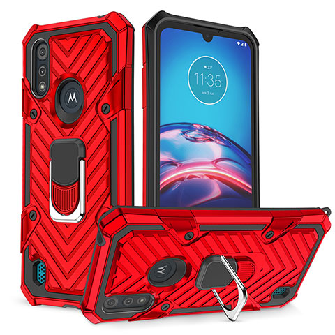 Custodia Silicone e Plastica Opaca Cover con Magnetico Anello Supporto S01 per Motorola Moto E6s (2020) Rosso