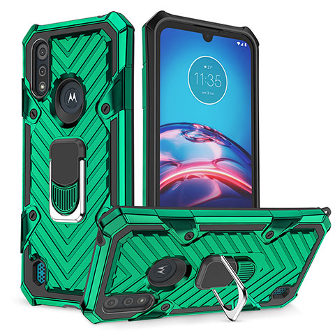 Custodia Silicone e Plastica Opaca Cover con Magnetico Anello Supporto S01 per Motorola Moto E6s (2020) Verde