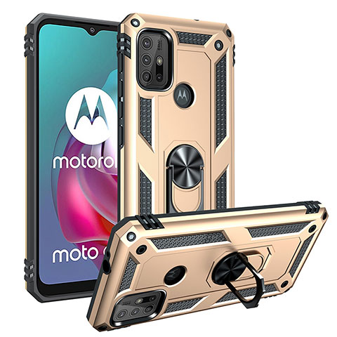 Custodia Silicone e Plastica Opaca Cover con Magnetico Anello Supporto S01 per Motorola Moto G10 Oro