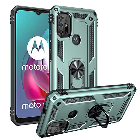 Custodia Silicone e Plastica Opaca Cover con Magnetico Anello Supporto S01 per Motorola Moto G10 Verde