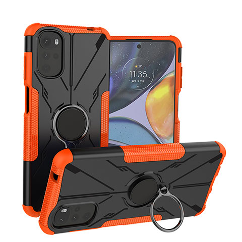 Custodia Silicone e Plastica Opaca Cover con Magnetico Anello Supporto S01 per Motorola Moto G22 Arancione
