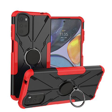 Custodia Silicone e Plastica Opaca Cover con Magnetico Anello Supporto S01 per Motorola Moto G22 Rosso