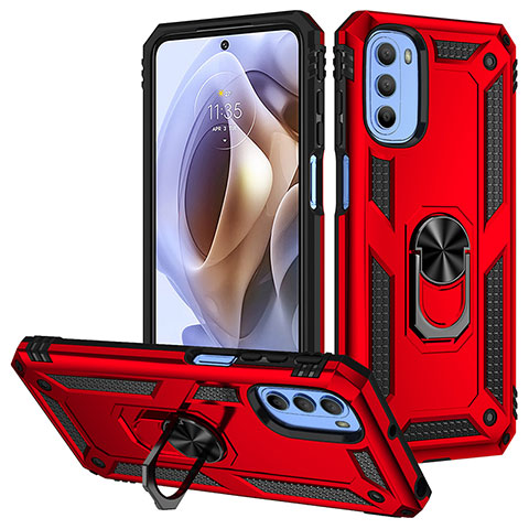 Custodia Silicone e Plastica Opaca Cover con Magnetico Anello Supporto S01 per Motorola Moto G31 Rosso