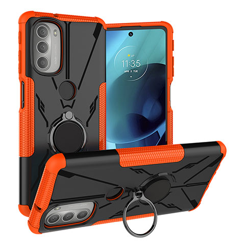 Custodia Silicone e Plastica Opaca Cover con Magnetico Anello Supporto S01 per Motorola Moto G51 5G Arancione