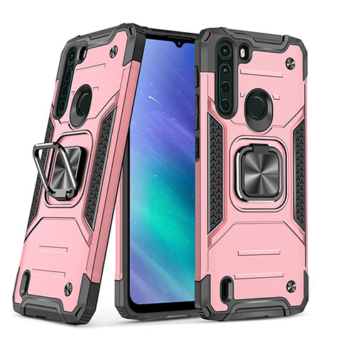 Custodia Silicone e Plastica Opaca Cover con Magnetico Anello Supporto S01 per Motorola Moto One Fusion Oro Rosa