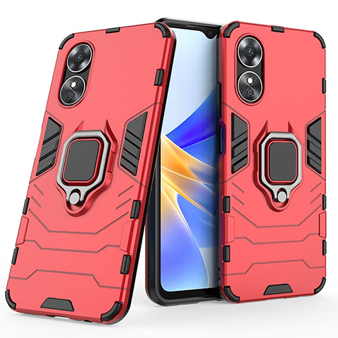 Custodia Silicone e Plastica Opaca Cover con Magnetico Anello Supporto S01 per Oppo A17 Rosso