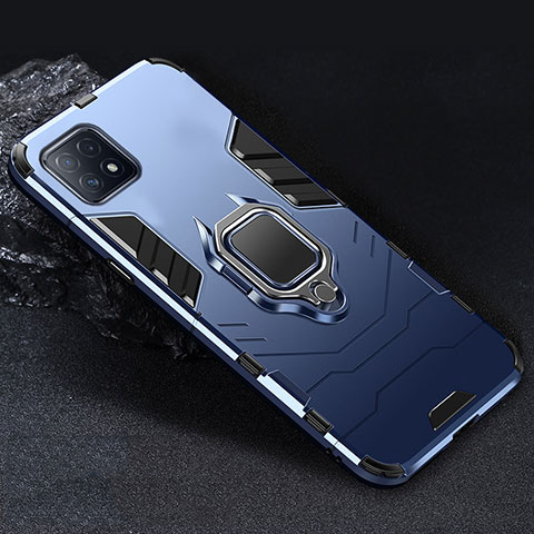 Custodia Silicone e Plastica Opaca Cover con Magnetico Anello Supporto S01 per Oppo A72 5G Blu