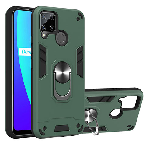 Custodia Silicone e Plastica Opaca Cover con Magnetico Anello Supporto S01 per Realme C15 Verde Notte