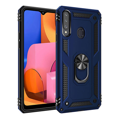 Custodia Silicone e Plastica Opaca Cover con Magnetico Anello Supporto S01 per Samsung Galaxy A20s Blu