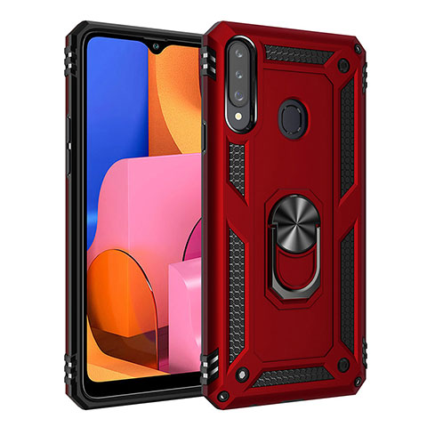 Custodia Silicone e Plastica Opaca Cover con Magnetico Anello Supporto S01 per Samsung Galaxy A20s Rosso