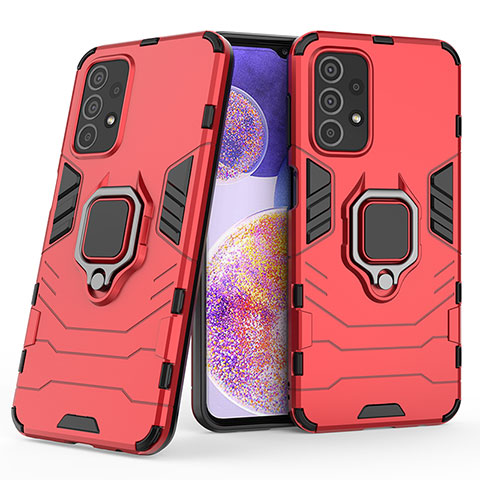 Custodia Silicone e Plastica Opaca Cover con Magnetico Anello Supporto S01 per Samsung Galaxy A23 5G Rosso