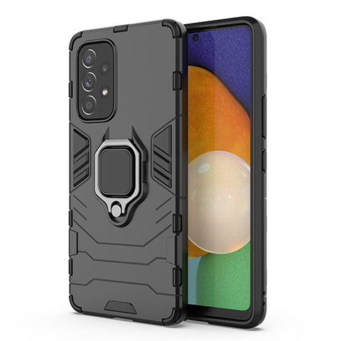 Custodia Silicone e Plastica Opaca Cover con Magnetico Anello Supporto S01 per Samsung Galaxy A53 5G Nero
