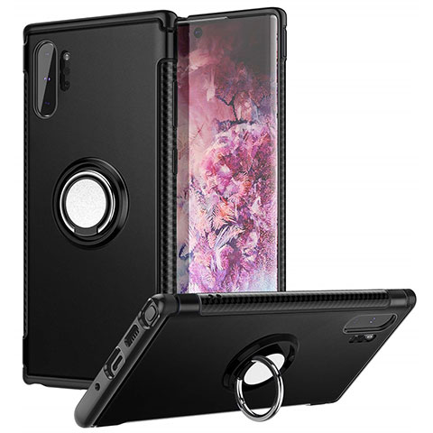 Custodia Silicone e Plastica Opaca Cover con Magnetico Anello Supporto S01 per Samsung Galaxy Note 10 Plus 5G Nero