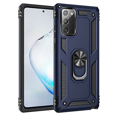 Custodia Silicone e Plastica Opaca Cover con Magnetico Anello Supporto S01 per Samsung Galaxy Note 20 5G Blu