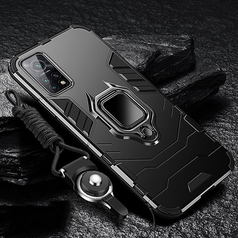 Custodia Silicone e Plastica Opaca Cover con Magnetico Anello Supporto S01 per Xiaomi Mi 10T Pro 5G Nero