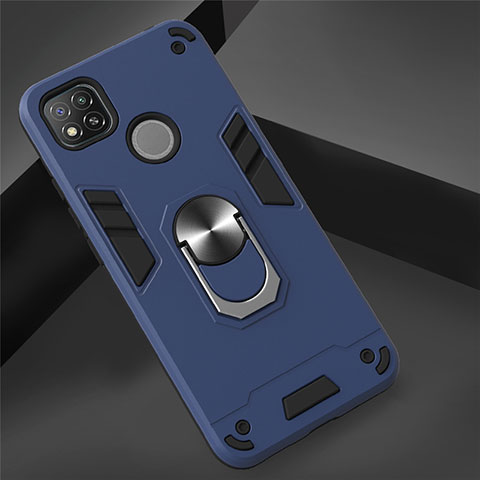 Custodia Silicone e Plastica Opaca Cover con Magnetico Anello Supporto S01 per Xiaomi Redmi 9C NFC Blu Notte