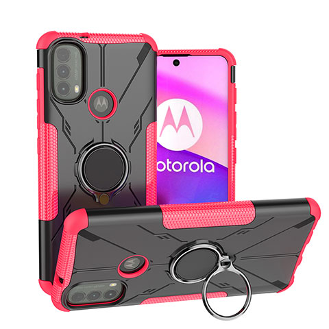 Custodia Silicone e Plastica Opaca Cover con Magnetico Anello Supporto S02 per Motorola Moto E40 Rosa Caldo