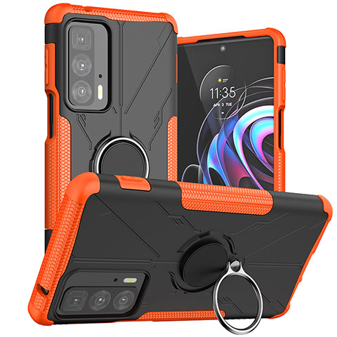 Custodia Silicone e Plastica Opaca Cover con Magnetico Anello Supporto S02 per Motorola Moto Edge 20 Pro 5G Arancione