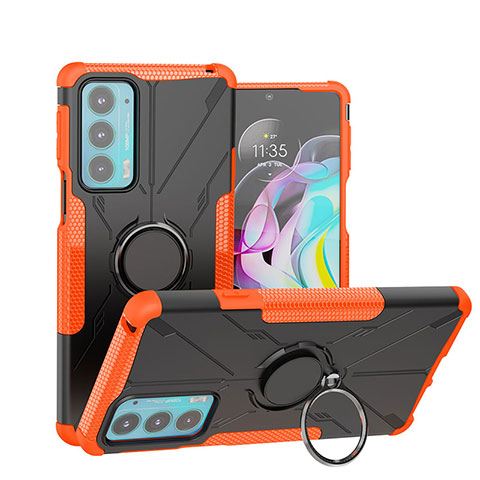 Custodia Silicone e Plastica Opaca Cover con Magnetico Anello Supporto S02 per Motorola Moto Edge Lite 5G Arancione