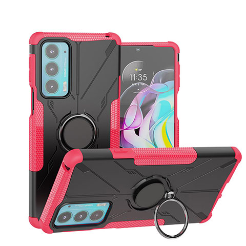 Custodia Silicone e Plastica Opaca Cover con Magnetico Anello Supporto S02 per Motorola Moto Edge Lite 5G Rosa Caldo