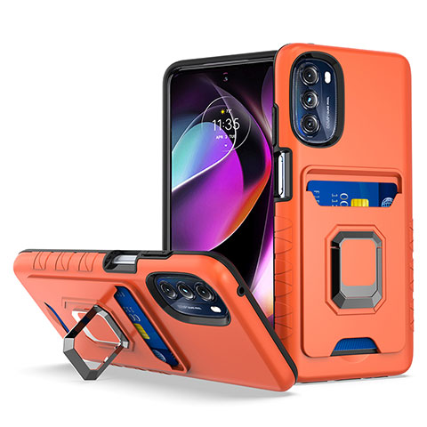 Custodia Silicone e Plastica Opaca Cover con Magnetico Anello Supporto S02 per Motorola Moto G 5G (2022) Arancione