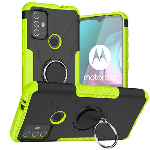 Custodia Silicone e Plastica Opaca Cover con Magnetico Anello Supporto S02 per Motorola Moto G20 Verde