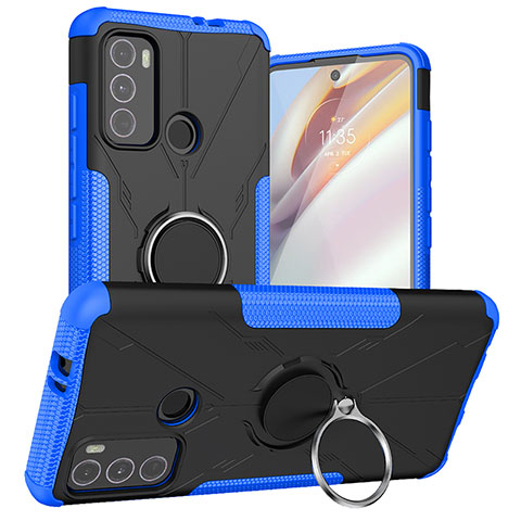 Custodia Silicone e Plastica Opaca Cover con Magnetico Anello Supporto S02 per Motorola Moto G40 Fusion Blu