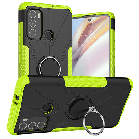 Custodia Silicone e Plastica Opaca Cover con Magnetico Anello Supporto S02 per Motorola Moto G40 Fusion Verde