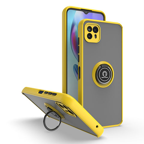 Custodia Silicone e Plastica Opaca Cover con Magnetico Anello Supporto S02 per Motorola Moto G50 5G Giallo