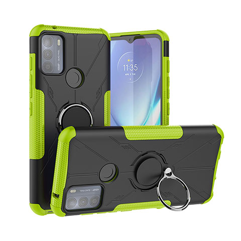 Custodia Silicone e Plastica Opaca Cover con Magnetico Anello Supporto S02 per Motorola Moto G50 Verde