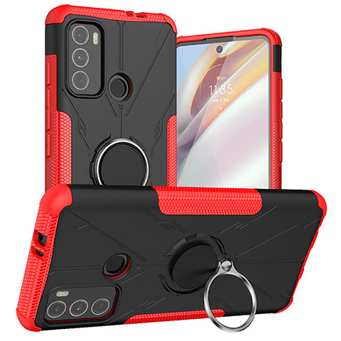 Custodia Silicone e Plastica Opaca Cover con Magnetico Anello Supporto S02 per Motorola Moto G60 Rosso