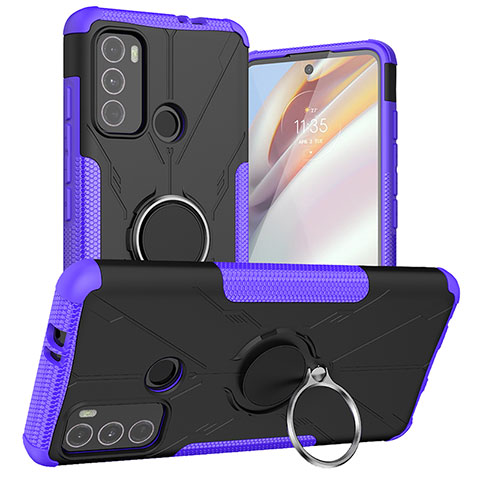 Custodia Silicone e Plastica Opaca Cover con Magnetico Anello Supporto S02 per Motorola Moto G60 Viola