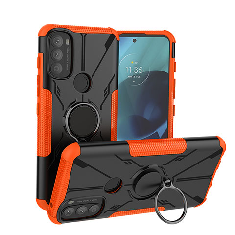 Custodia Silicone e Plastica Opaca Cover con Magnetico Anello Supporto S02 per Motorola Moto G71 5G Arancione