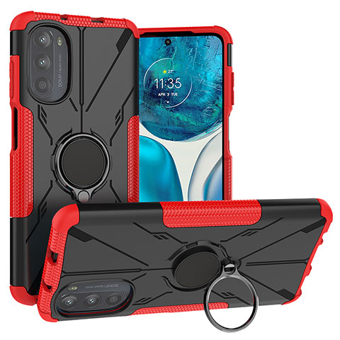 Custodia Silicone e Plastica Opaca Cover con Magnetico Anello Supporto S02 per Motorola Moto G71s 5G Rosso