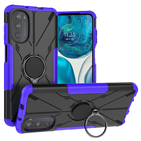 Custodia Silicone e Plastica Opaca Cover con Magnetico Anello Supporto S02 per Motorola Moto G71s 5G Viola