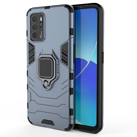 Custodia Silicone e Plastica Opaca Cover con Magnetico Anello Supporto S02 per Oppo Reno6 Z 5G Blu