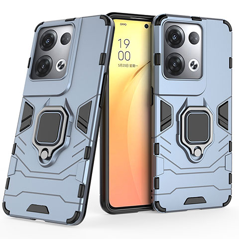 Custodia Silicone e Plastica Opaca Cover con Magnetico Anello Supporto S02 per Oppo Reno8 Pro 5G Blu