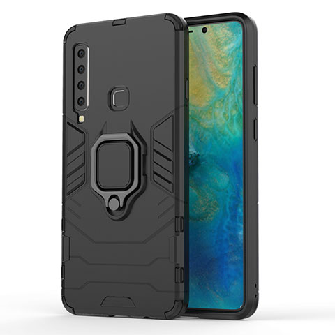 Custodia Silicone e Plastica Opaca Cover con Magnetico Anello Supporto S02 per Samsung Galaxy A9s Nero