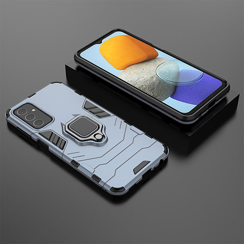 Custodia Silicone e Plastica Opaca Cover con Magnetico Anello Supporto S02 per Samsung Galaxy F23 5G Blu