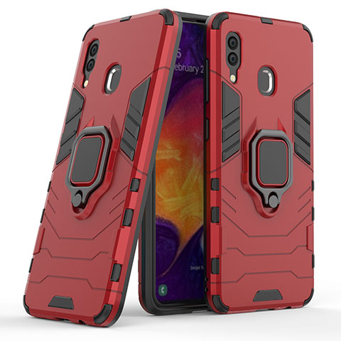 Custodia Silicone e Plastica Opaca Cover con Magnetico Anello Supporto S02 per Samsung Galaxy M10S Rosso